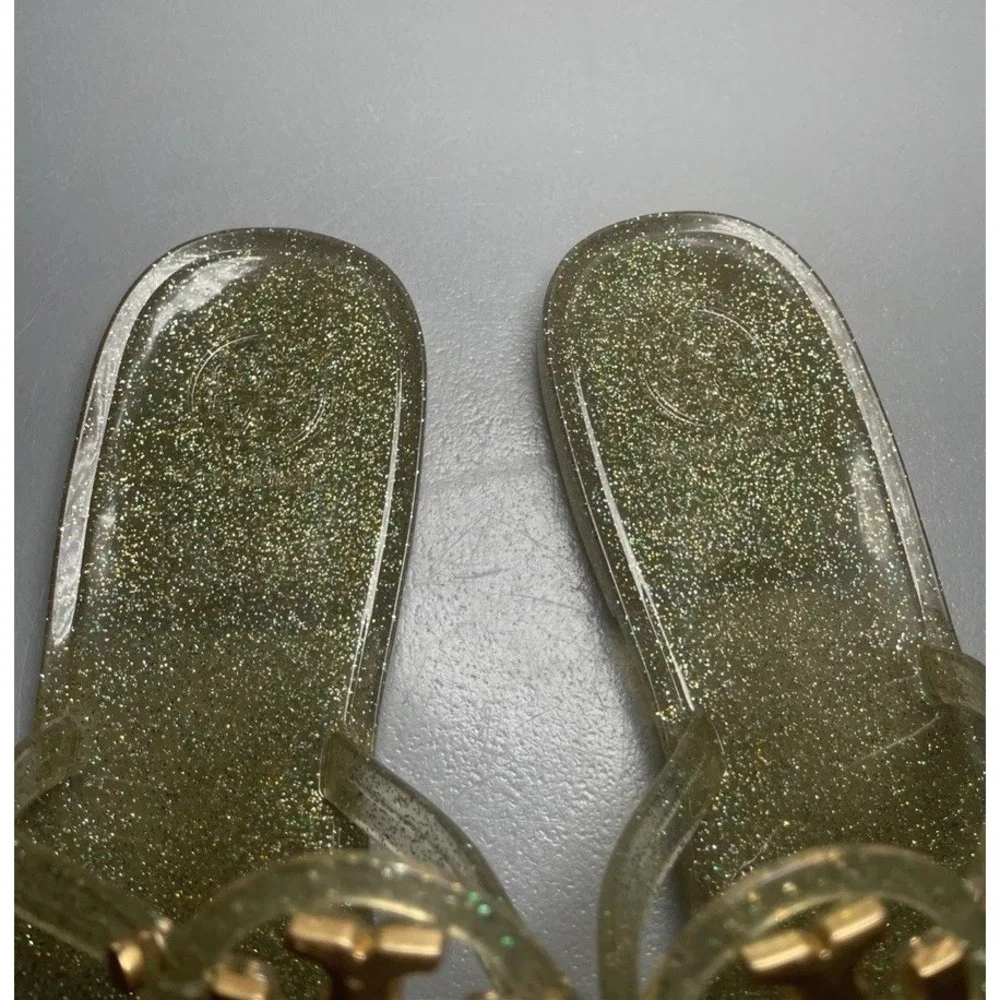 Tory Burch Mini Miller Jelly Thong Sandals Women's Size 9 Metallic Glitter
